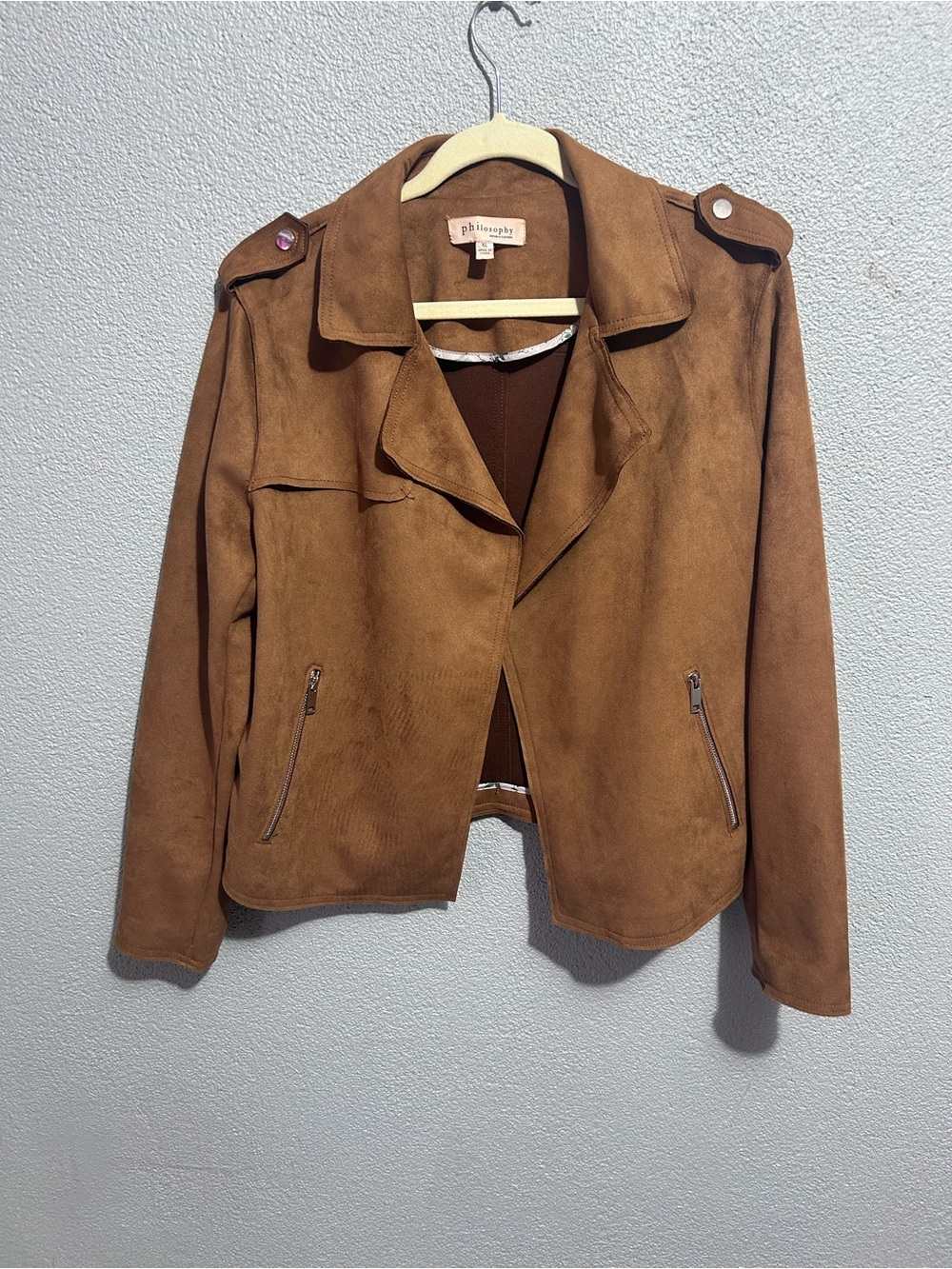 Philosophy brown faux suede jacket size xl